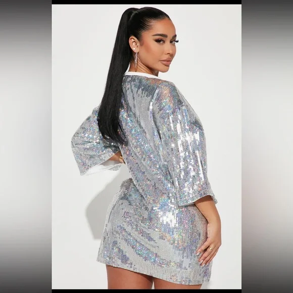 Fashion Nova Birthday B***h Sliver Sequin Mini Dress - Picture 4 of 14